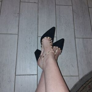 SHEIN Black and Gold Studded Heels